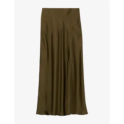 Claudie Pierlot Womens Lace-trim Satin Midi Skirt Bronze