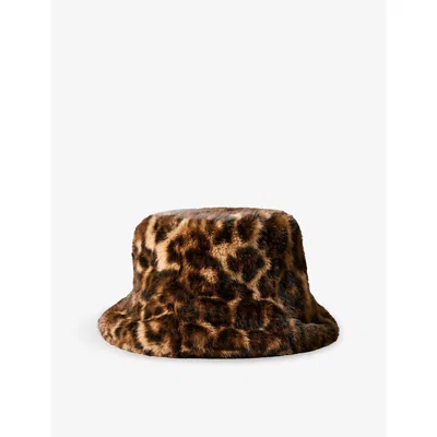 Claudie Pierlot Womens Leopard-print Faux-fur Bucket Hat In Brown