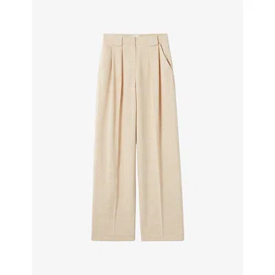 Claudie Pierlot Womens  Pin-tuck Wide-leg Woven Trousers In Light Beige