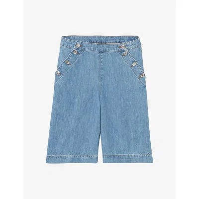 Claudie Pierlot Womens Light Blue Denim Sailor Mid-rise Denim Bermuda Shorts