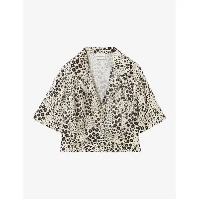 Claudie Pierlot Womens Light Print Animal-print Short-sleeved Satin Shirt In Multi