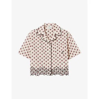 Claudie Pierlot Womens Light Print Embroidered Floral-print Cotton Shirt In Brown