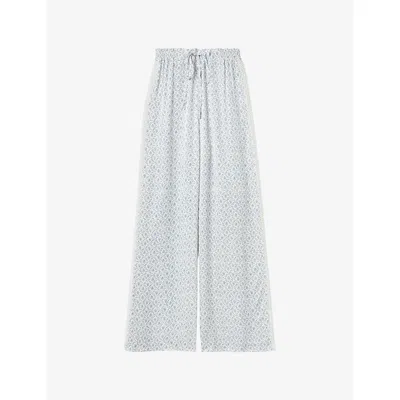 Claudie Pierlot Womens Light Print Floral-print Lace-trim Satin Trousers In Blue