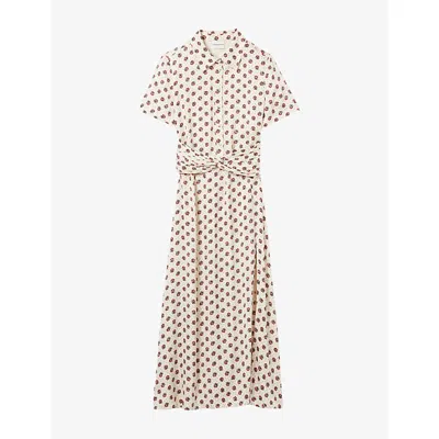 Claudie Pierlot Womens Light Print Floral-print Short-sleeved Satin Maxi Dress In Multi