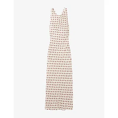 Claudie Pierlot Womens Light Print Floral-print Sleeveless Satin Maxi Dress In White
