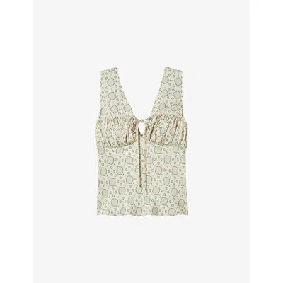 Claudie Pierlot Womens Light Print Floral-print V-neck Satin Top In Gray