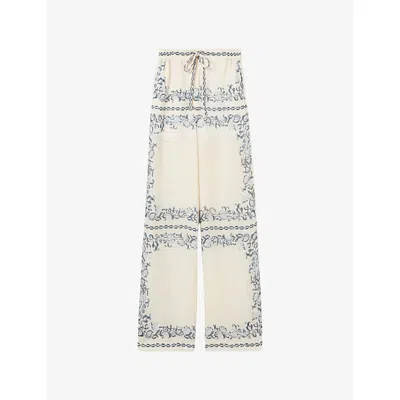 Claudie Pierlot Womens Light Print Flowy Floral-print Linen Trousers In Gray