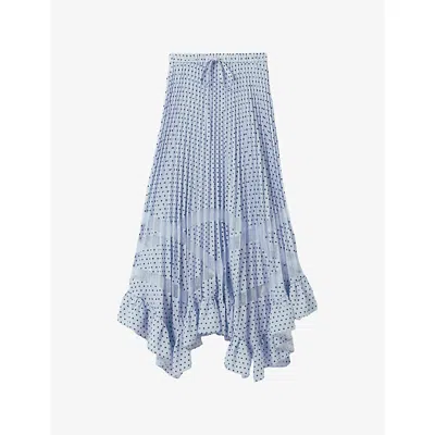 Claudie Pierlot Womens Light Print Polka-dot Lace-trim Woven Midi Skirt In Blue