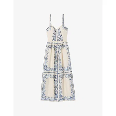 Claudie Pierlot Womens Light Print Sleeveless Floral-print Linen Midi Dress In White