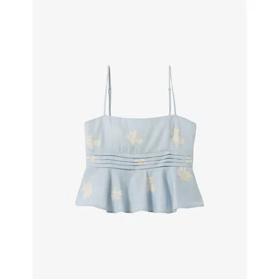 Claudie Pierlot Womens Light Print Sleeveless Floral-print Linen-blend Top In Blue