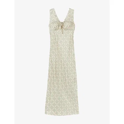Claudie Pierlot Womens Light Print Tie-neck Patterned Satin Midi Dress In Neutral