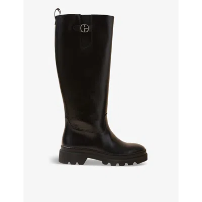 Claudie Pierlot Womens  Logo-embellished Flat Leather Knee-high Boots In Noir / Gris