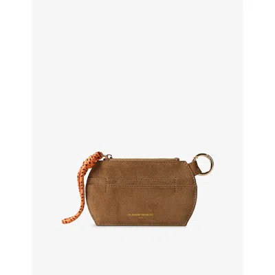 Claudie Pierlot Womens Logo-embossed Suede Card Holder Beige