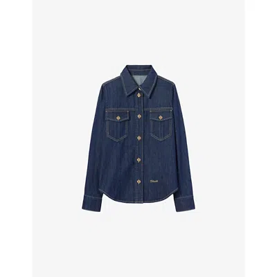 Claudie Pierlot Womens Long-sleeved Chest-pocket Denim Shirt Blue Denim