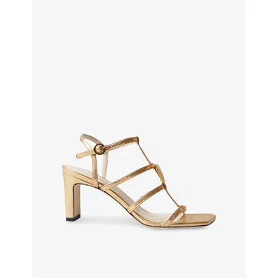CLAUDIE PIERLOT WOMENS CLAUDIE PIERLOT HEART-PLAQUE STRAPPY METALLIC HEELED LEATHER SANDALS