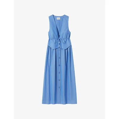 CLAUDIE PIERLOT WOMENS MID BLUE V-NECK BLAZER-BODICE COTTON MIDI DRESS