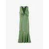 Claudie Pierlot Womens Stripe-print Lace-trim Ramie Maxi Dress Middle Green In Middle Green