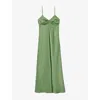 Claudie Pierlot Womens Twist-front Spaghetti-strap Satin Maxi Dress Middle Green In Middle Green