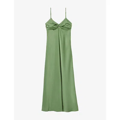 Claudie Pierlot Womens Twist-front Spaghetti-strap Satin Maxi Dress Middle Green