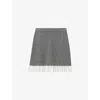 Claudie Pierlot Womens Mottled Grey Frill-trim Knitted Wool-cashmere Blend Skirt In Gray