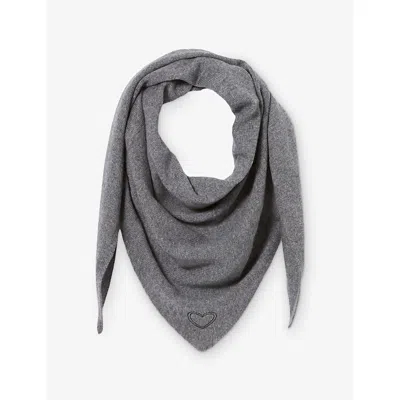 Claudie Pierlot Womens Heart-embroidered Wool And Cashmere Scarf Mottled Grey In Gray