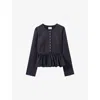 Claudie Pierlot Womens Mottled Grey Round-neck Peplum-hem Wool-blend Top In Blue