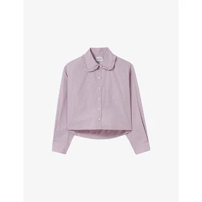 CLAUDIE PIERLOT WOMENS CLAUDIE PIERLOT CHECKED FRILL-COLLAR COTTON-POPLIN SHIRT