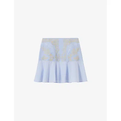 Claudie Pierlot Womens Multicolored Embroidered Ruffled Cotton Mini Skirt