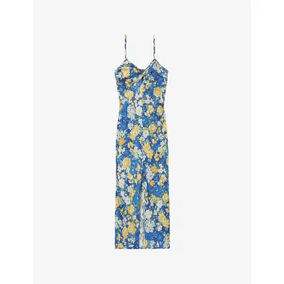 Claudie Pierlot Womens Floral-print Sleeveless Satin Maxi Dress Multicolored