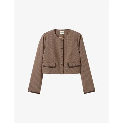 CLAUDIE PIERLOT WOMENS MULTICOLORED HOUNDSTOOTH CROPPED STRETCH-WOVEN JACKET