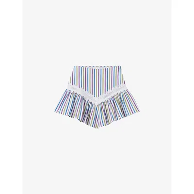 Claudie Pierlot Womens Multicolored Striped Lace-trim Cotton Mini Skirt