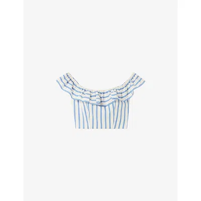 Claudie Pierlot Womens Multicolored Striped Off-shoulder Linen-blend Top