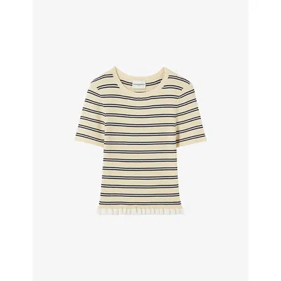 Claudie Pierlot Womens Multicolored Striped Ruffle Knitted Top