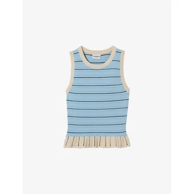 Claudie Pierlot Womens Multicolored Striped Ruffle-hem Knitted Top In Blue
