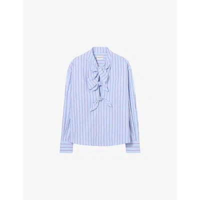 Claudie Pierlot Womens Striped Tie-front Cotton-poplin Blouse Multicolored