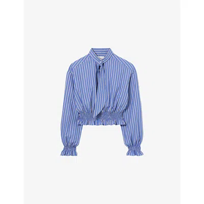 Claudie Pierlot Womens Striped Tie-neck Cotton-poplin Shirt Multicolored In Blue