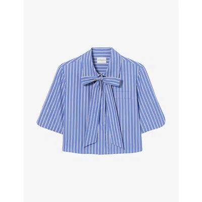 Claudie Pierlot Womens Multicolored Stripe-print Tie-neck Cotton Shirt
