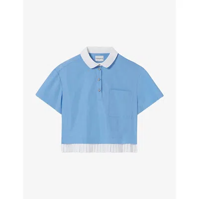 Claudie Pierlot Womens Myosotis Peter-pan Collar Pleated Cotton Top In Blue