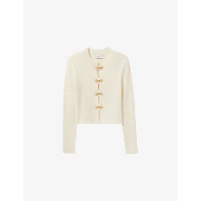 Claudie Pierlot Womens Bow Long-sleeve Fine-knit Top Naturels