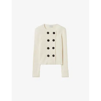 Claudie Pierlot Womens  Button-embellished Double-breasted Wool-blend Cardigan In Naturels