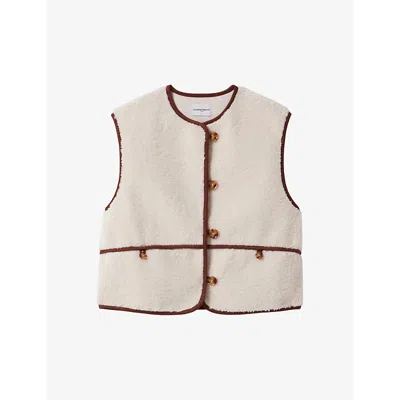 Claudie Pierlot Womens Contrast-trim Button-down Sleeveless Faux-fur Jacket Naturels