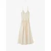 Claudie Pierlot Womens Naturels Crochet-bodice Pleated Cotton And Woven Midi Dress