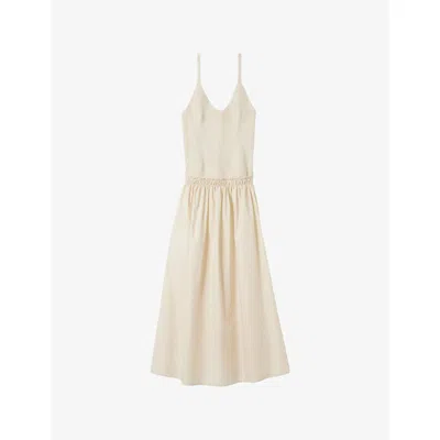 Claudie Pierlot Womens Naturels Crochet-bodice Pleated Cotton And Woven Midi Dress
