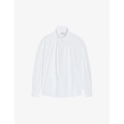 Claudie Pierlot Womens Naturels Drawstring-neck Relaxed-fit Cotton Shirt