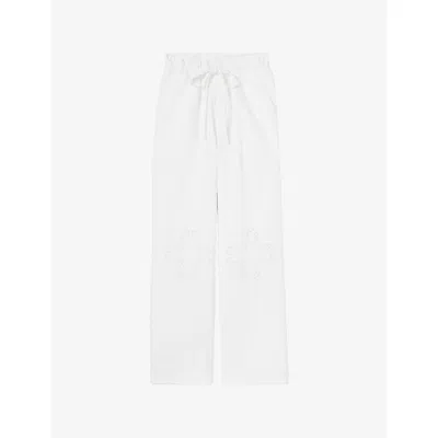 Claudie Pierlot Womens Naturels Embroidered Baggy-fit Cotton Trousers