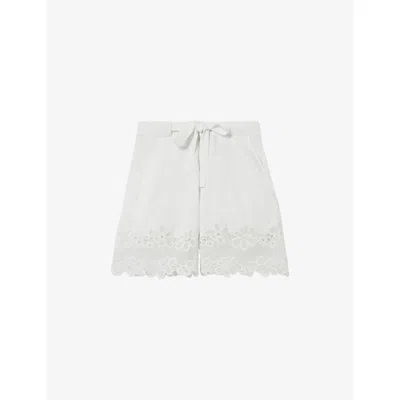 Claudie Pierlot Womens Naturels Embroidered-hem Elasticated-waist Linen-blend Shorts