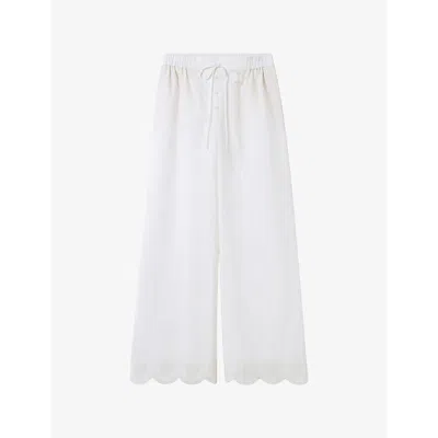 Claudie Pierlot Womens Naturels Embroidered Regular-fit Wide-leg Cotton Trousers
