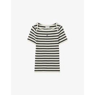 Claudie Pierlot Womens Naturels Logo-embroidered Short-sleeve Knitted T-shirt