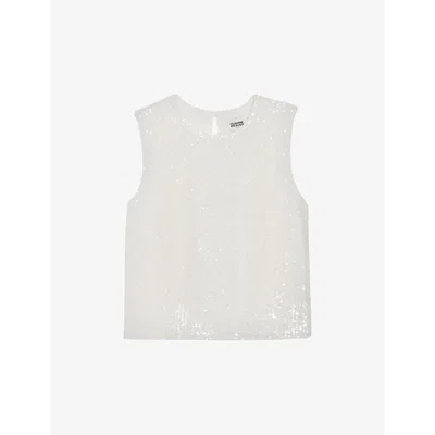 Claudie Pierlot Womens Naturels Open-back Sequinned Stretch-woven Top In Ecru