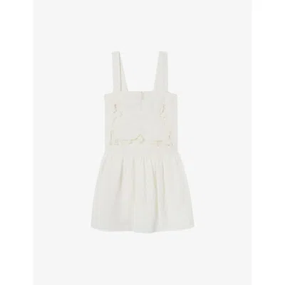 Claudie Pierlot Womens Naturels Openwork-embroidered Square-neck Cotton Mini Dress